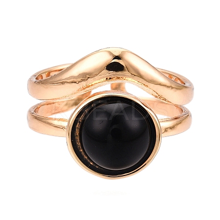 Round Natural Obsidian Finger Rings RJEW-N046-10F-1