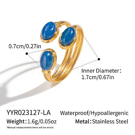 Adjustable 304 Stainless Steel with Natural Lapis Lazuli Open Cuff Rings for Women LS-DP8181-1-1