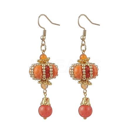 Lantern 304 Stainless Steel Synthetic Imperial Jasper Dangle Earrings EJEW-MZ00609-04-1