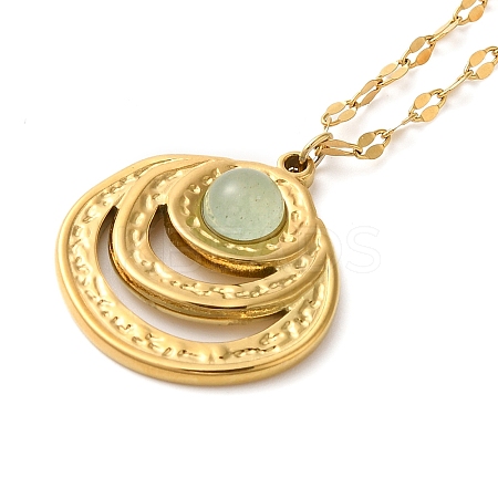 304 Stainless Steel Pave Natural Stone Pendant Necklaces for Women NJEW-U009-03G-05-1