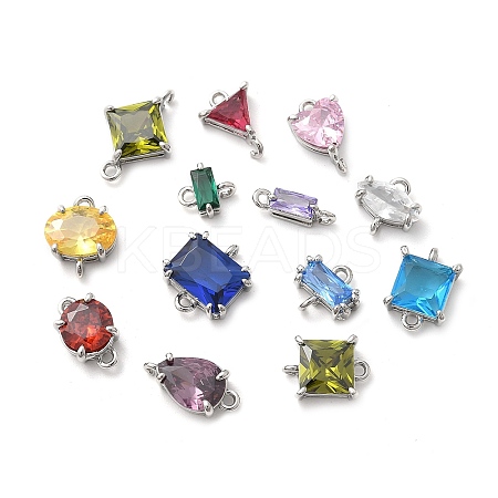 Brass Micro Pave Cubic Zirconia Connector Charms KK-F892-54P-1
