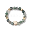 Round Natural Apatite & Green Aventurine & Amethyst & Moss Agate Beads Stretch Rings for Women RJEW-JR00714-01-4