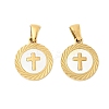304 Stainless Steel Pave Natural White Shell Flat Round Pendant Necklaces STAS-R168-23G-01-1
