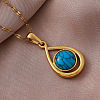 Vintage 304 Stainless Steel & Dyed Synthetic Turquoise Teardrop Pendant Necklaces for Women IA9439-1