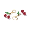 Natural Mashan Jade & Glass Seed Beaded Cherry Dangle Leverback Earrings EJEW-TA00066-3