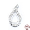 Anti-Tarnish Rhodium Plated 925 Sterling Silver Pendant Cabochon Open Back Settings STER-P044-02P-4