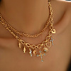 Alloy Crystal Rhinestone and Enamel Cross Heart Multi-Charm Double Layer Necklaces for Women WGEBEB6-01-1