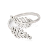 Non-Tarnish 304 Stainless Steel Leaf Open Cuff Ring for Women RJEW-K245-40P-1