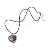Natural Amethyst Heart Pendant Necklace with Cowhide Leather Cords NJEW-JN04598-01-4