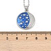 Brass Micro Pave Clear Cubic Zirconia with Blue Enamel Flat Round Pendant Necklaces LS-NJEW-Z088-03P-02-3