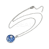 Brass Micro Pave Clear Cubic Zirconia with Blue Enamel Flat Round Pendant Necklaces NJEW-Z088-03P-01-2