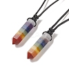 Natural & Synthetic Mixed Gemstone Bullet Pendant Necklace with Waxed Cords for Women NJEW-M196-02B-1