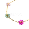304 Stainless Steel & Glass Colorful Flower Link Chain Necklaces for Women NJEW-K383-05G-2