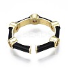 Clear Cubic Zirconia Bamboo Shape Open Cuff Ring with Enamel for Women RJEW-N035-101-3