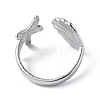 304 Stainless Steel Shell with Starfish Open Cuff Ring for Women RJEW-C046-03P-3
