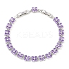 Noble Gift Ideas for Lady Platinum Tone Brass Micro Pave Cubic Zirconia CZ Flower Link Chain Bracelets BJEW-L472-05-1-1