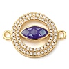 Rack Plating Brass Micro Pave Clear Cubic Zirconia Ring with Horse Eye Connector Charms KK-K385-98G-02-1