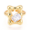 Brass Micro Pave Clear Cubic Zirconia Cuff Rings for Women KK-T074-12G-2
