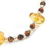 Natural Amber & Tiger Eye Beaded Stretch Bracelets for Women BJEW-JB13352-4