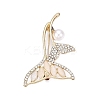 Alloy Crystal Rhinestone & Glass Whale Tail Brooch Pins with ABS Pearl for Clothes Backpack JEWB-T005-04KCG-1