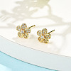 Flower Brass Micro Pave Clear Cubic Zirconia Stud Earrings EJEW-H162-03G-1