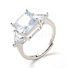 Clear Cubic Zirconia Rectangle Adjustable Ring RJEW-I087-11-2