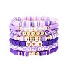 7Pcs Heart Pattern Polymer Clay & Plastic Pearl & CCB Plastic Beaded Stretch Bracelet Set for Women FS-WG634BB-01-5