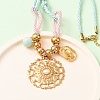 304 Stainless Steel Flower Cowboy Hat Pendant Polyester Cord Necklaces NJEW-C105-02G-2