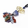Natural Raw Lapis Lazuli & Mixed Stone Chips Tassel Pendant Decorations HJEW-P014-01G-03-2