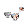 TINYSAND Rhodium Plated 925 Sterling Silver Personalized Dual Hearts Charm Cubic Zirconia European Beads TS-C-144-1