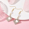 Alloy Crystal Rhinestone Rectangle with Heart Dangle Earrings EJEW-JE05491-01-3