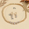 Brass Crystal Rhinestone Flat Round Link Chain Necklaces & Stud Dangle Earrings Sets for Women FS-WG8EC1E-01-3