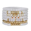 7Pcs Heart Pattern Polymer Clay & Plastic Pearl & CCB Plastic Beaded Stretch Bracelet Set for Women FS-WG634BB-15-1