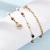 Natural Agate & Howlite & Synthetic Goldstone Faceted Round Bead 304 Stainless Steel Cable Chain Anklets for Women AJEW-G072-01G-1