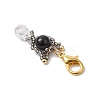 Natural Black Onyx & Glass Seed Beaded Cat Pendant Decoration HJEW-MZ00157-02-4