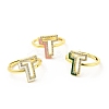 Mixed Color Enamel Initial Letter Adjustable Ring with Clear Cubic Zirconia RJEW-P045-01G-T-1