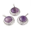 Natural Amethyst Pendants with Hollow Platinum Brass Findings G-P448-A18-P-1