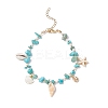 Summer Beach Synthetic Turquoise Chip Starfish & Natural Shell & Alloy Enamel Charm Anklets X1-AJEW-TA00037-2