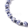Handmade Flower Printed Porcelain Ceramic & Natural Lapis Lazuli Beads Stretch Bracelets for Women BJEW-JB12932-3