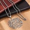 201 Stainless Steel Hollow Arabic Flat Round Pendant Box Chain Necklaces for Women Men NJEW-R013-01P-2