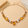European Vintage Style Alloy Rhinestone Geometric Oval Bib Necklaces for Women FX7886-5-1