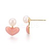 Heart Brass Natural Pearl Stud Earrings PEAR-N017-07A-3