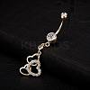 Piercing Jewelry Real 18K Gold Plated Brass Rhinestone Heart to Heart Navel Ring Belly Rings AJEW-EE0001-70B-3