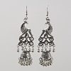 Tibetan Style Alloy Peacock with Bell Chandelier Earrings EJEW-WH0010-42AS-1