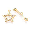 Star Brass Pave Clear Cubic Zirconia Toggle Clasps KK-T077-04G-2