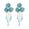 Alloy Glass Flower Stud Dangle Earringsl WG533F3-03-2