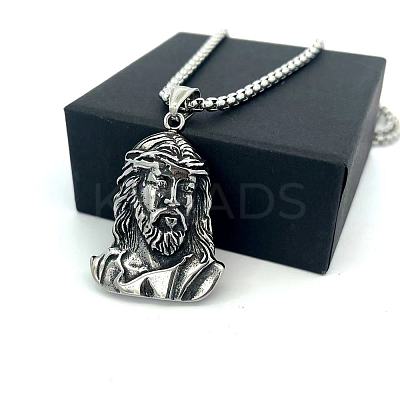 Religion 304 Stainless Steel Jesus Head Pendant Necklaces for Men Women ZK3713-1
