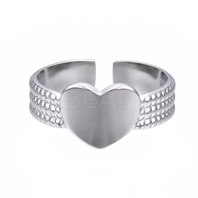 Non-Tarnish 304 Stainless Steel Heart Cuff Ring RJEW-T023-61P-1