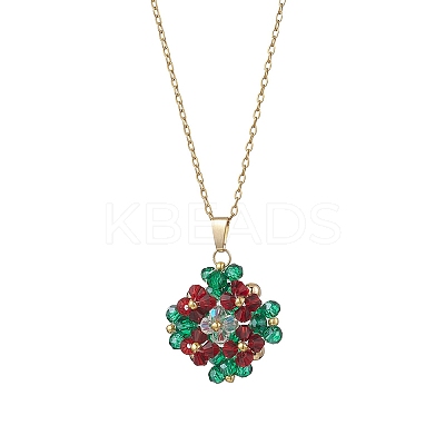 Glass Seed Beaded Clover Pendant 304 Stainless Steel Cable Chain Necklaces for Women NJEW-MZ00128-02-1