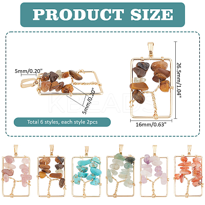 12Pcs 6 Styles Natural Mixed Gemstone Chip Pendants FIND-PH0021-37-1